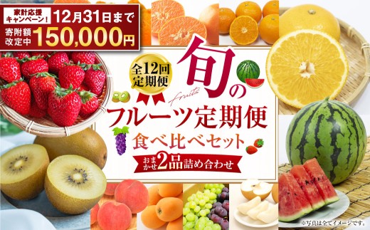 【期間限定！～12月31日まで】全12回定期便 旬のフルーツ 定期便 食べ比べ セット 季節により厳選した果物を2品目 詰め合わせ 果物 くだもの ふるーつ 旬 詰合せ 新鮮 セット 定期便 果物定期便 ダイコー青果 長崎市