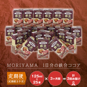 【定期便３ケ月】 守山乳業 MORIYAMA 1日分の鉄分 ココア 125ml ×24本 【 栄養機能食品 鉄 葉酸 ビタミン アイスココア 詰め合せ セット 飲料 お徳用 ドリンク おいしい 健康飲料 美味しい 健康ドリンク ココア飲料 ホットココア 】