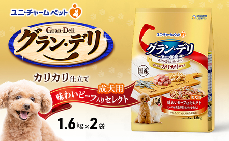 グラン・デリカリカリ仕立て成犬用味わいビーフ入りセレクトグラン・デリ【1.6kg×2袋】