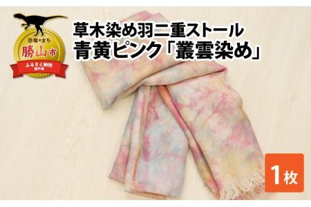 ストール 草木染め 青黄ピンク 叢雲染め 羽二重ストール