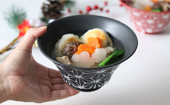 【波佐見焼】ホワイトライン麻 ミニ丼 どんぶり 赤・マットブラック ペアセット【翔芳窯】 [FE167]