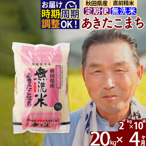 ※新米 令和6年産※《定期便4ヶ月》秋田県産 あきたこまち 20kg【無洗米】(2kg小分け袋) 2024年産 お届け時期選べる お届け周期調整可能 隔月に調整OK お米 おおもり