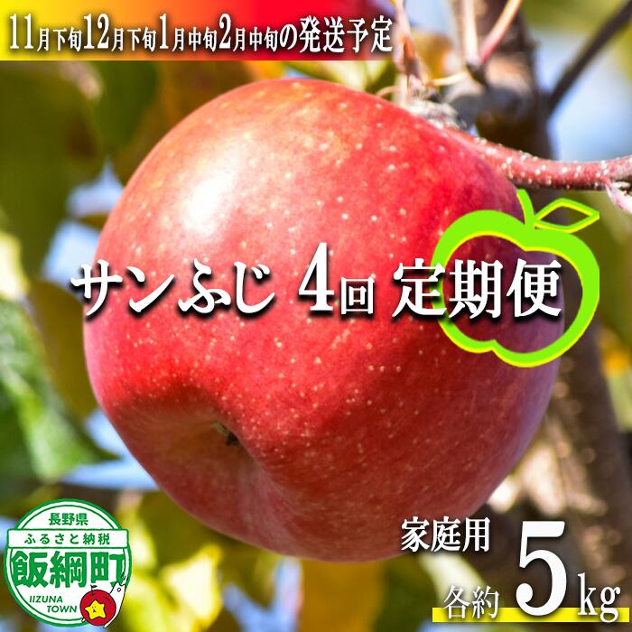 【ふるさと納税】 りんご サンふじ 【 定期便 】 5kg × 4回 家庭用 丸西農園 沖縄県への配送不可 〔 果物 フルーツ 林檎 長野 予約 農家直送 5キロ 定期便 〕【令和8年度収穫分】 発送：2026年11月下旬〜