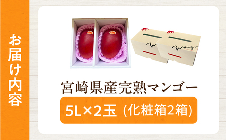 特大5Lサイズ 宮崎県産 完熟マンゴー 2玉 化粧箱入り 令和8年発送分 期間限定 数量限定 フルーツ 果物 くだもの 国産 食品 デザート おすすめ ご褒美 贅沢 産地直送 特大 希少 お祝 お土産