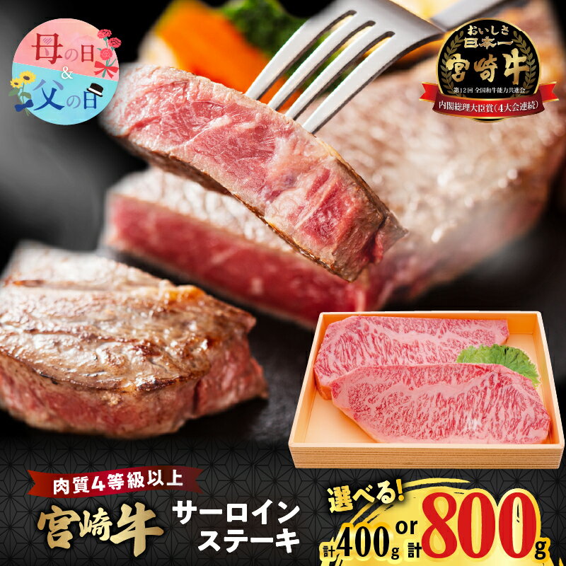 【ふるさと納税】【内容量が選べる】宮崎牛 サーロインステーキ 400g 800g 肉 牛肉 ステーキ 国産 牛 食品 ディナー グルメ キャンプ 焼肉 焼き肉 BBQ バーベキュー パーティー お祝い 贈り物 ギフト ご褒美 贅沢 お取り寄せ 人気 おすすめ 宮崎県 都農町 送料無料