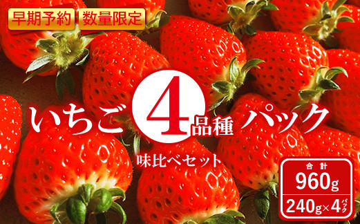 
【早期予約・数量限定】いちご4品種パック味比べセット　合計960g 240g×4パック＜2025年2月下旬頃より順次発送予定＞【1000501】
