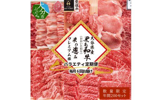【A01081】【定期便】大分県産黒毛和牛（おおいた和牛）・米の恵みプレミアム豚 バラエティ定期便 毎月6回お届け
