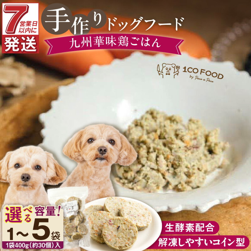 【ふるさと納税】ドッグフード 手作り 九州華味鶏 ごはん 選べる 内容量 400g × 1袋 〜 5袋 1cofood 華味鶏 もも肉 桜島鶏 ささみ 国産野菜 米 フルーツ 生酵素 オリーブオイル 海藻 コイン型 ペット 冷凍 福岡県 久留米市 送料無料