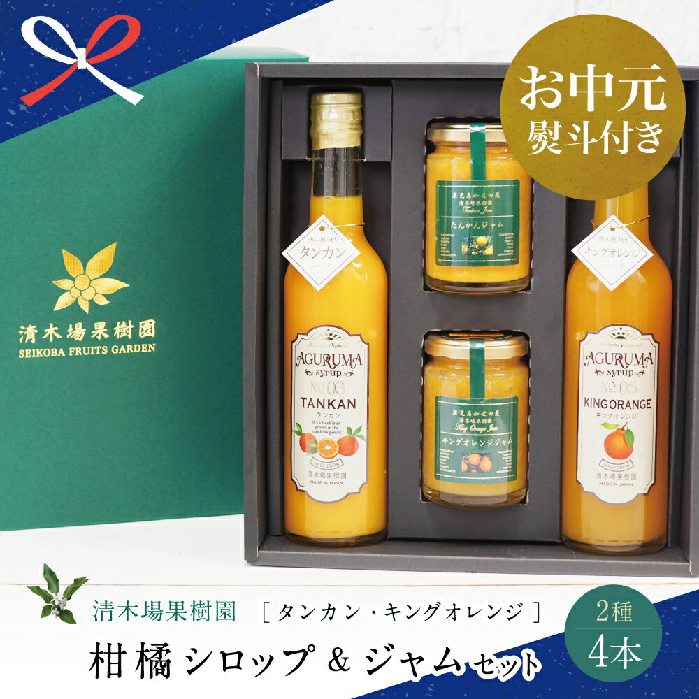 【ふるさと納税】【お中元ギフト柑橘シロップ&ジャム4本 ＜2種：タンカン・キングオレンジ＞ フルーツ 柑橘 果物 ソース ドリンク ジュース 炭酸割り ハイボール カクテル かき氷 ヨーグルト アイス 南さつま市 贈り物 夏ギフト 贈答用 送料無料 のし対応 お中元熨斗付き