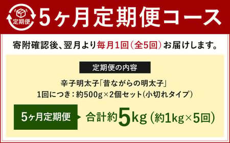 【5ヶ月定期便】 辛子明太子 「昔ながらの明太子」 （小切れタイプ） 約500g×2個セット 計5kg 切れ子 明太子 めんたいこ