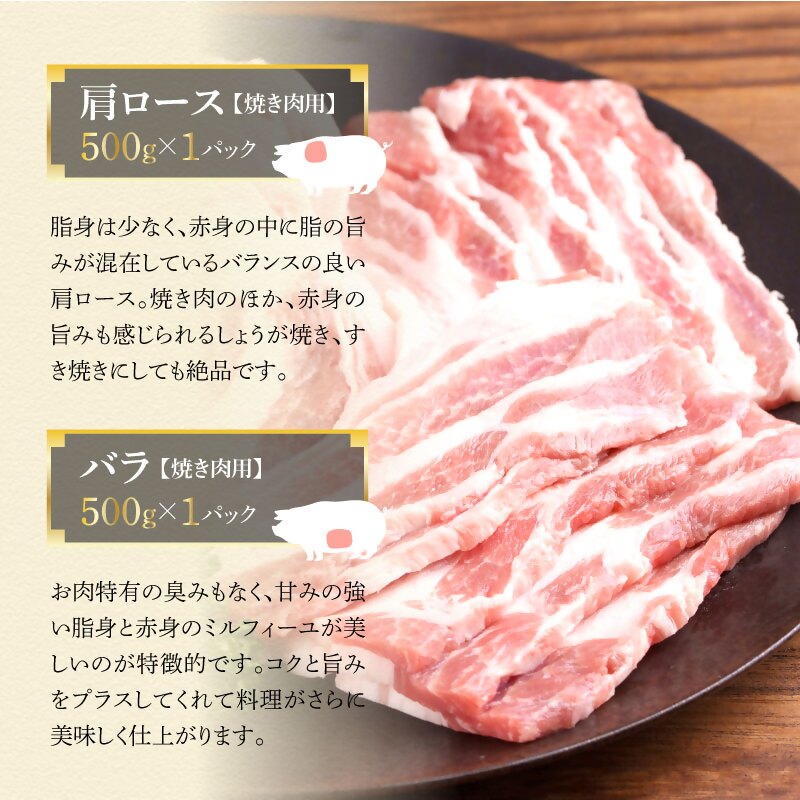 もちぶた 肩ロース 2種 500g 詰め合わせ セット 焼き肉のたれ付 ロース バラ ソテー 焼肉 焼肉のたれ おろし醤油 味噌 和豚 もち豚 豚肉 ポーク お肉 肉 豚 ぶた 豚ロース バラ肉 精肉