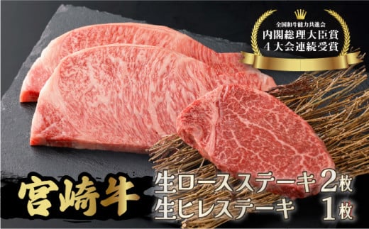 【数量限定】＜冷蔵・真空包装＞宮崎牛旨味全開食べ比べセット(合計540g、ヒレ140g・ロースステーキ200g×2枚)_K008-021