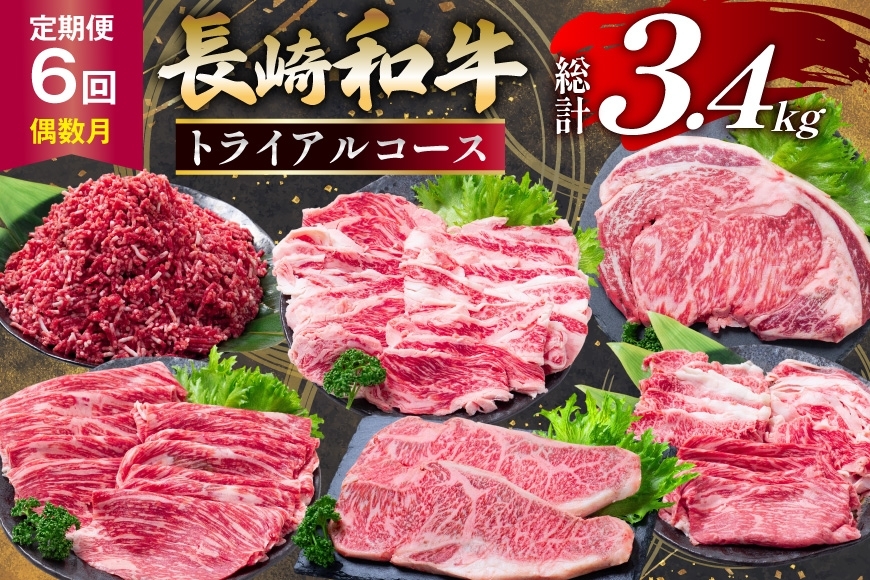 
                  AJ669  【6回定期便】長崎和牛 トライアルコース [ 長崎和牛 和牛 お肉 肉 牛 牛肉 国産 ステーキ 焼肉 もも ロース すき焼き しゃぶしゃぶ サーロイン カルビ ミンチ ひき肉 水田精肉店 長崎県 島原市 ]
                