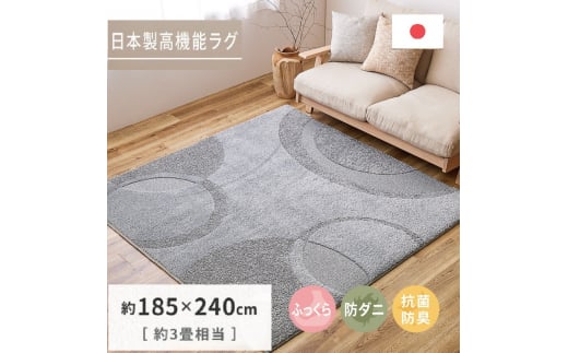 
日本製 ふっくら厚手の防ダニ・抗菌防臭加工 カーペット 1枚 約185×240cm グレー 350118318 [3459]
