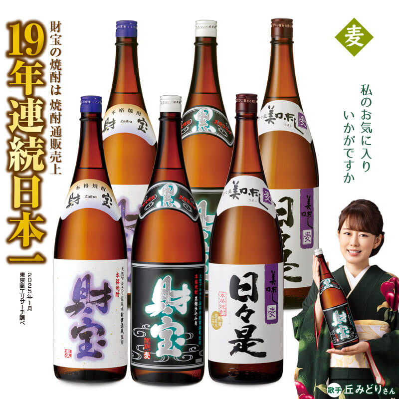 麦焼酎 一升瓶 3種6本 飲み比べ セット 焼酎 麦 財宝 天然アルカリ温泉水 財寶温泉 使用 お歳暮 お中元 ギフト にもぴったり【財宝】