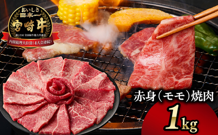 宮崎牛赤身（モモ）焼肉1kg| 牛肉 肉 ブランド牛 和牛 国産牛 赤身 モモ肉 モモ 焼肉 やきにく BBQ バーベキュー おかず 贈答用 贈答 贈り物 ギフト 記念日 誕生日 内閣総理大臣賞 ミヤチク パーティー お祝い |_Tk031-016y-01