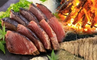 かつお タタキ 1節(350～450g) 本場 高知 藁焼き かつおのたたき 鰹 本場 土佐 わら焼き 葉 にんにく ダレ タタキ用ダレ 天日塩 付き セット 須崎市