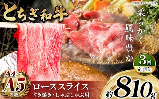 【定期便3回】とちぎ和牛 すき焼き・しゃぶしゃぶ用 ローススライス 810g | 栃木県共通返礼品 ご褒美 プレゼント 贈答 おいしい 和牛 肉 おにく 特別 人気 お取り寄せ 栃木県 真岡市