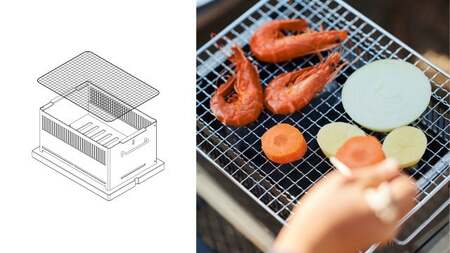 【Hot Camp】＋Base基本セット (炭火串焼き・網焼き器) 無塗装タイプ