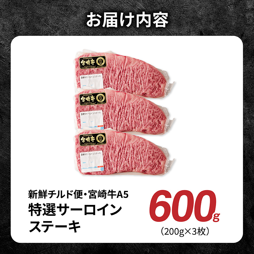 【A5等級】【新鮮チルド便】宮崎牛特選サーロインステーキ　600g【 肉 宮崎 ステーキ 牛肉 おかず A5 】 [B13206]
