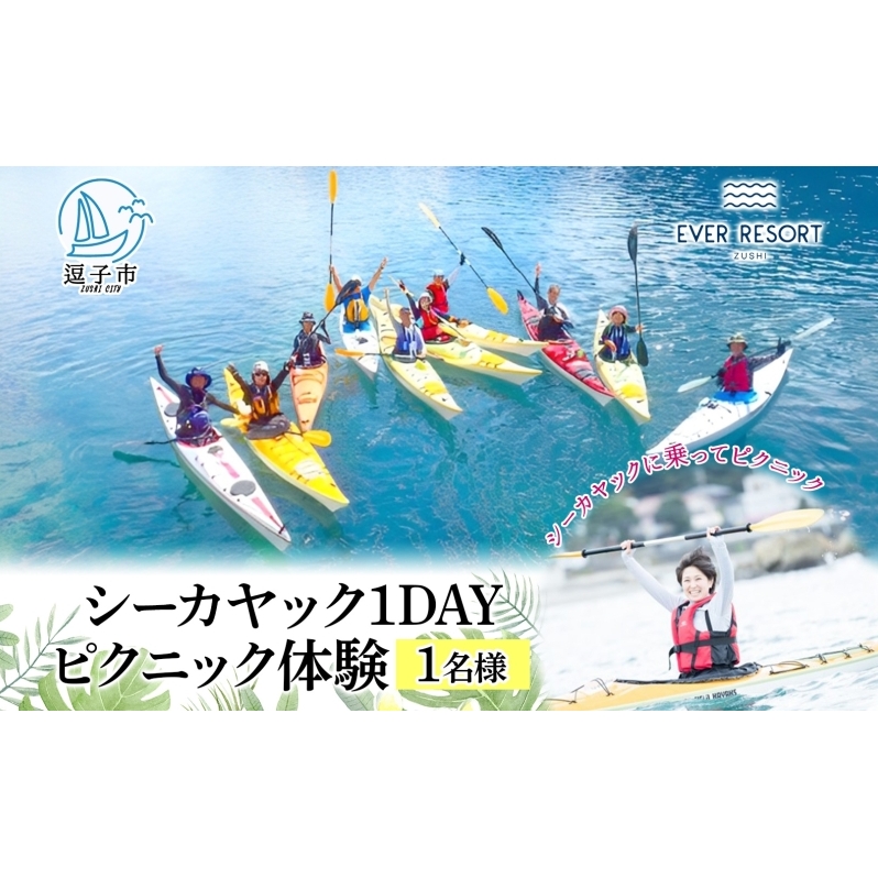 【逗子海岸・エバーリゾート 】シーカヤック 1DAY ピクニック体験 1名様 ランチ付き ピクニック 体験 海 カヤック ガイド ランチ 無人島 波 水着 ウエットスーツ 逗子海岸 エバーリゾート 神