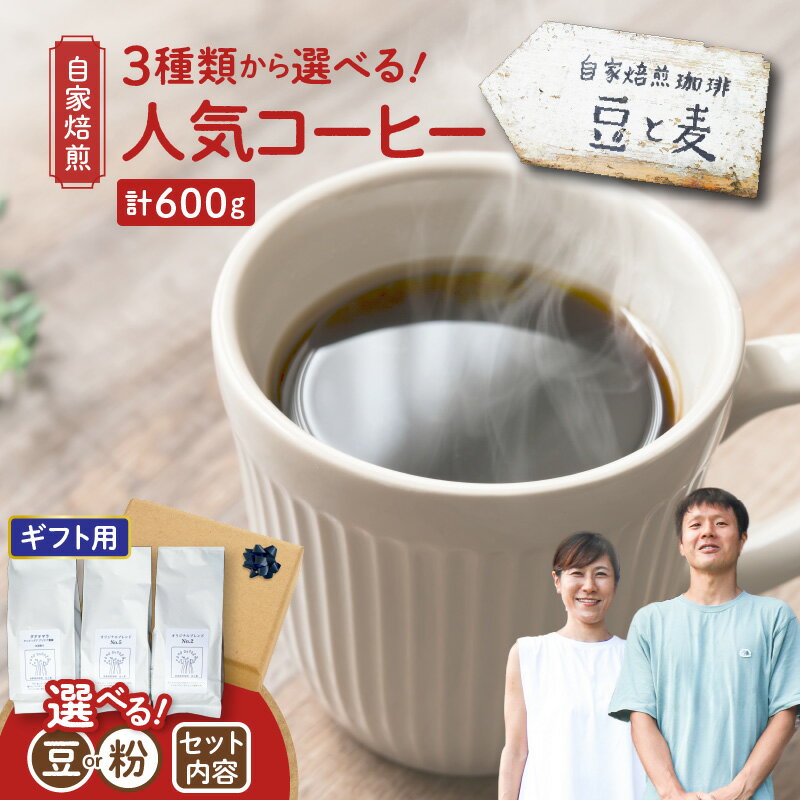 【ふるさと納税】＜選べる＞【ギフト用】 自家焙煎 豆と麦 コーヒー 豆 or 粉 計600g グアテマラ ブレンド 中深煎り コク 甘み モカ 珈琲 美味しい ホットコーヒー アイスコーヒー 自家焙煎珈琲 自家焙煎珈琲豆と麦 鹿児島 奄美市 おすすめ ランキング プレゼント ギフト
