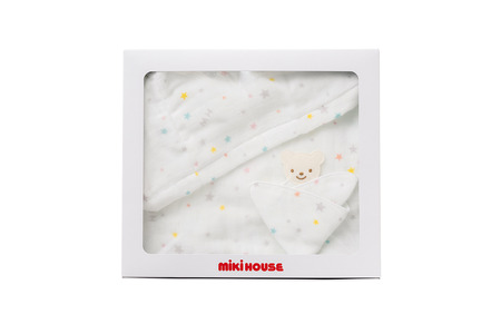 （今治タオルブランド認定）ミキハウス 星柄ガーゼバスポンチョセット（白×黄）BOX付き [I002500STAR]