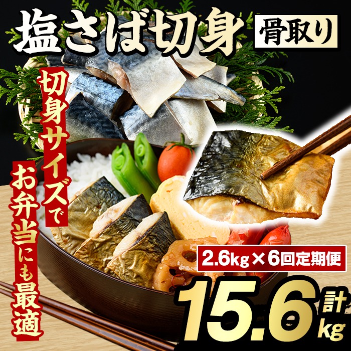 ＜定期便・全6回(隔月)＞骨取り 塩さば 切身 (計15.6kg) 大容量 サバ 鯖 骨ぬき 骨抜き 骨なし 海産物 海鮮 おかず 惣菜 焼き魚 お弁当 切り身 ジップロック チャック付き袋 小分け 簡単調理 定期便 【グローバルフーズ】akn061-46