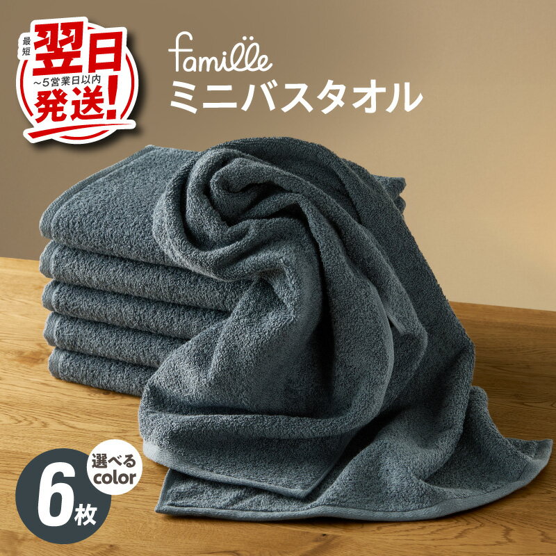 【ふるさと納税】ファミーユ ミニ バスタオル 6枚 セット 選べる カラー 日本製 タオル 泉州タオル ミニバスタオル 日常使い 枕カバー 膝掛け アースカラー 綿100% 中厚 無地 速乾 吸水 日用品 最短 翌日発送 5営業日 大阪府 泉佐野市 送料無料
