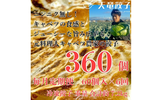 ＜毎月定期便＞静岡発!キャベツの旨さを追及した＜天竜餃子＞60個入り/約1.2kg/全6回【4007862】