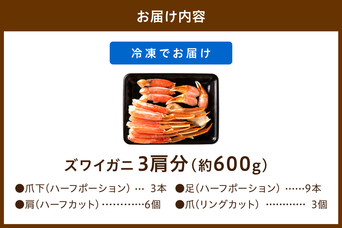 鮮度抜群！お刺身でも食べられる！カット生ズワイガニ 3肩分 ＜ハーフ ポーション＞　かに 刺身・かにしゃぶおすすめ・かにのハーフ ポーション　かにバター焼き・焼きがに・かに鍋・かに雑炊・生ずわいがに・かにしゃぶしゃぶ・かにフライ・かに天ぷら　YK00620