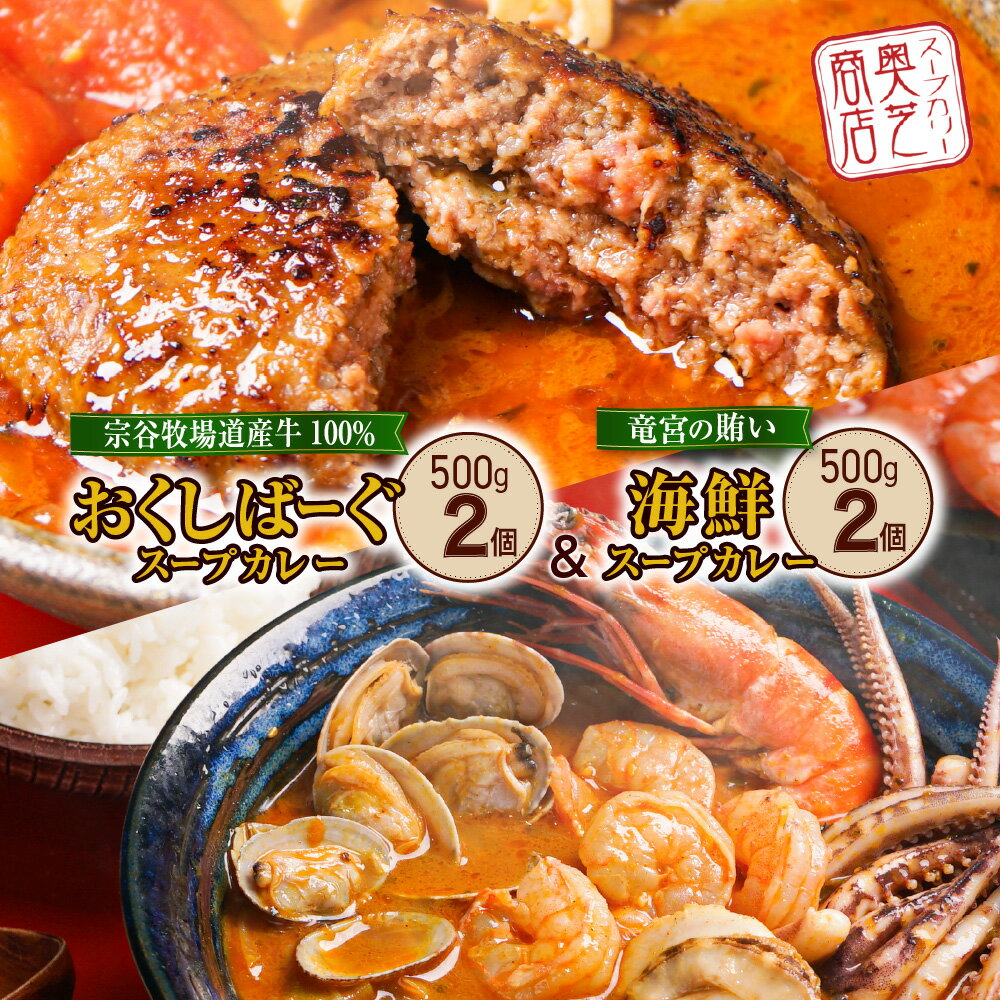 【ふるさと納税】 札幌 スープカレー 2種×2個 計4個 食べ比べ 海鮮 チーズ ハンバーグ ビーフ100％ 牛肉 おくしばーぐ 奥芝商店 カレー シーフード セット 詰め合わせ 専門店の味 ご当地 グルメ お取り寄せ 冷凍 ギフト 贈答 北海道 札幌市