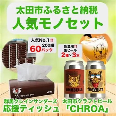 【太田市の人気モノセット】サンダーズ応援ティッシュ×クラフトビールCHROA【複数個口で配送】_酒・アルコール  ビール   雑貨・日用品 ティッシュ 日用品 _【配送不可地域：離島・沖縄県】【401