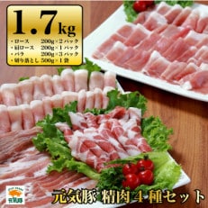 【2024年2月上旬発送】千葉県産豚肉　元気豚 精肉4種セット　1.7kg