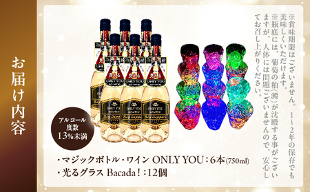 マジックボトル・ワイン ONLY YOU(6本)＆光るグラスBacada!セット(12個)_B115-022