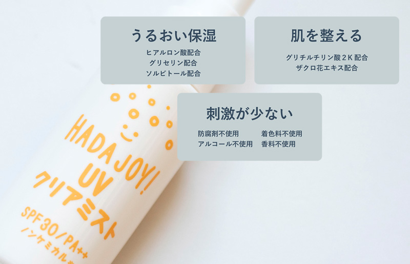 【スピード発送】HADAJOY 日焼け止めミスト 50ml 1本【SPF30 / PA++ ノンケミカル 無香料 スポーツ アウトドア キャンプ BBQ 日焼け止め 日焼け対策】