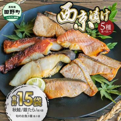 ふるさと納税 田野町 【四国一小さなまち】魚の西京漬け 5種食べ比べ(銀たら+鮭+おまかせ3種)セット　計15袋