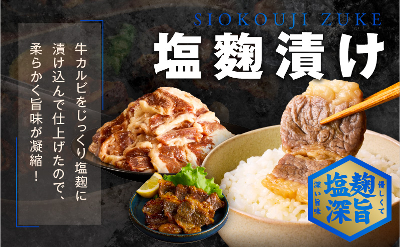 【ANA限定】 牛カルビ 焼肉用 タレ漬け+塩麹漬け 合計1kg（250g×各2袋） 【味付け 小分け 焼くだけ 簡単調理 BBQ 牛肉 250g×4袋】 010B1669