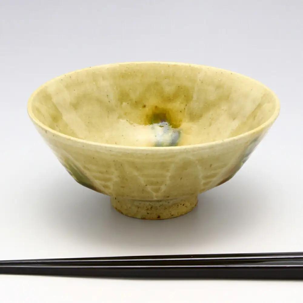 【瀬戸焼】黄瀬戸面取飯碗 【山長陶苑】 / 碗 茶碗 ご飯茶碗 食器 和食器 / 瀬戸市[BBBH041]