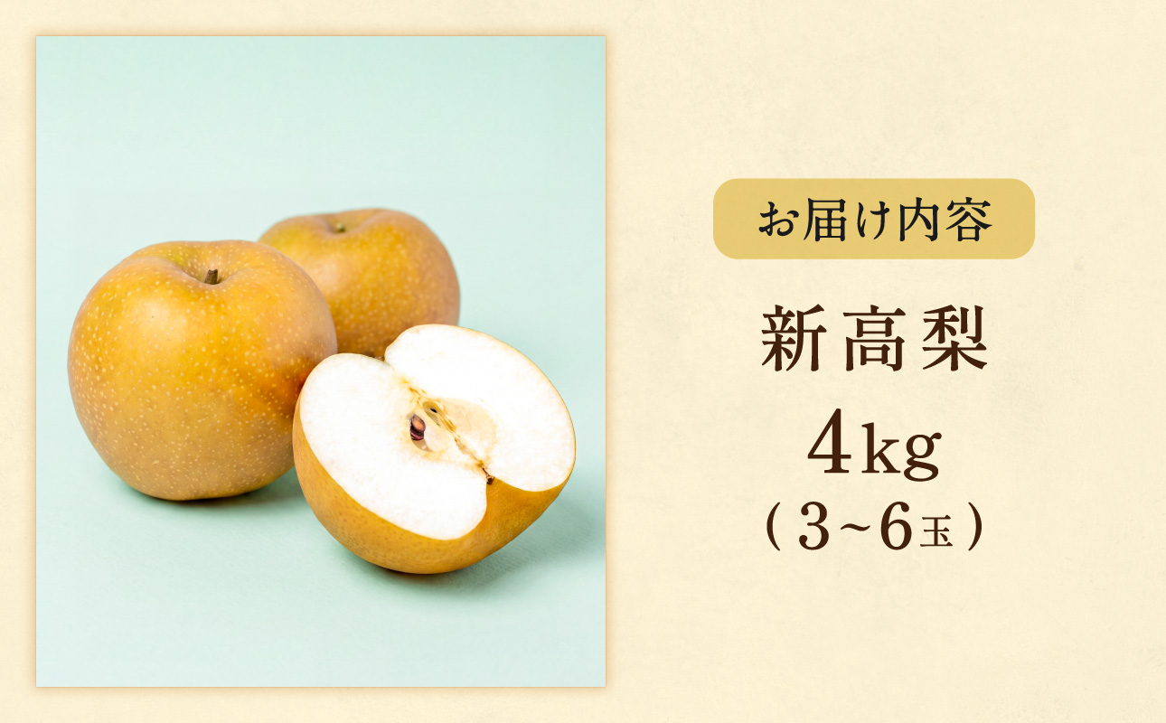 【2027年発送・先行予約】新高梨 3～6玉（約4kg） 化粧箱入り（令和9年9月下旬～11月上旬頃発送）【梨】
