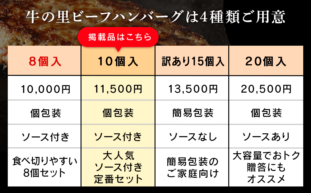 牛の里ビーフハンバーグ（110g×10個） 特製ソース（10袋） の詰合せ AG052