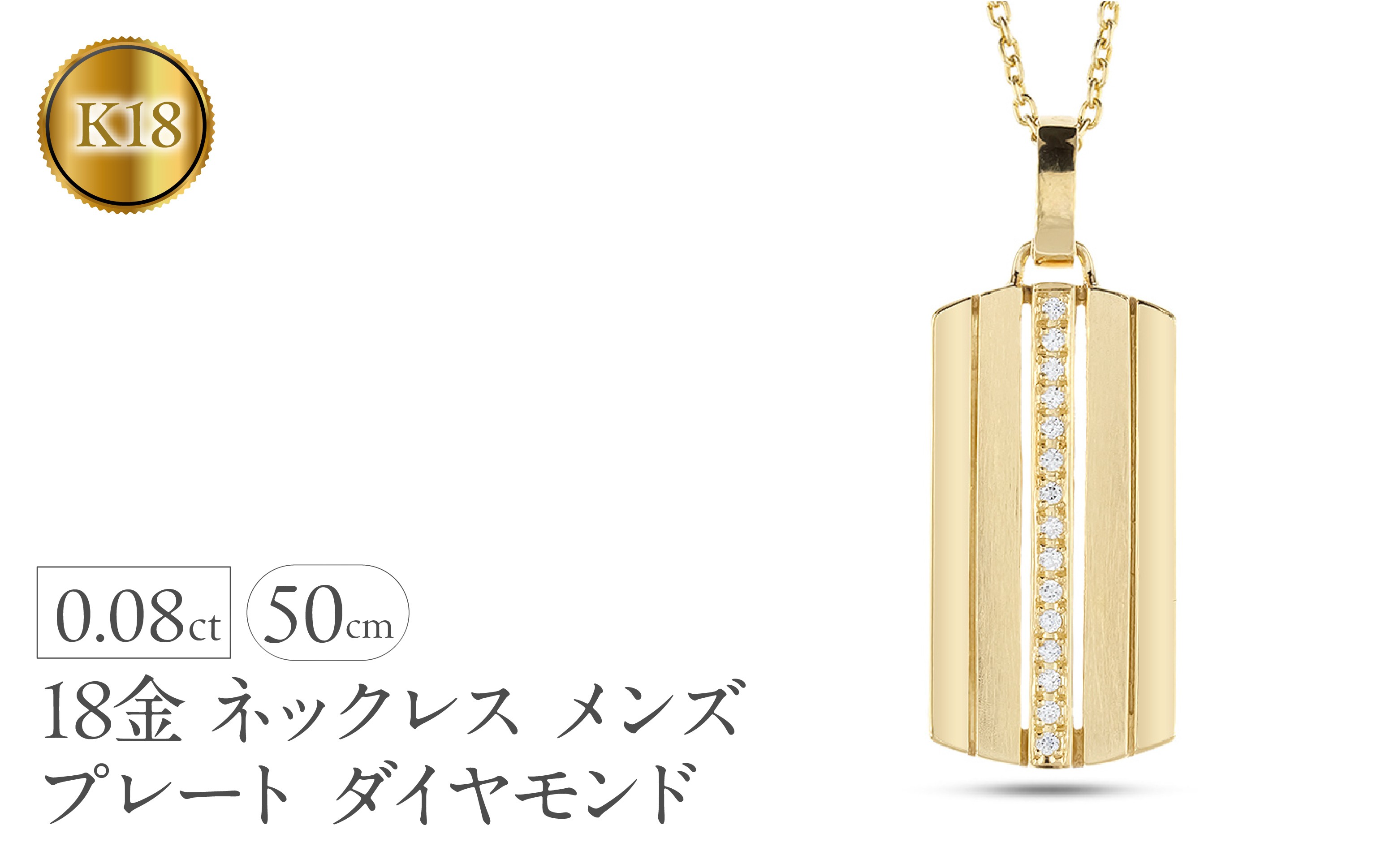 
            ネックレス メンズ k18 18金 プレート ダイヤモンド 0.08ct ペンダントトップ 大ぶり ゴールド ダイヤ イエローゴールドK18 ストライプ タグペンダント ジュエリー シンプル 大きめ 普段 使い 人気 250520201ym SWAA329
          