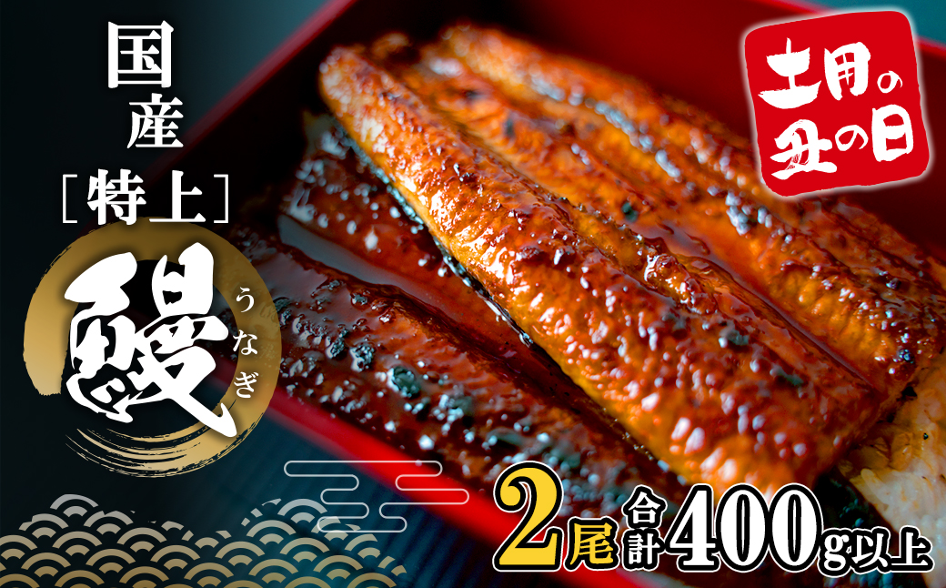 【土用の丑の日までにお届け】 特上うなぎ 蒲焼 2尾 400g以上 国産 鰻 人気 うなぎ蒲焼き うな重 簡易袋 魚 魚介 ギフト K2355