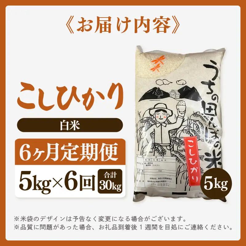 【先行予約】【令和8年産・新米】定期便 ≪6ヶ月連続お届け≫ こしひかり 5kg × 6回（計30kg）【2026年10月中旬以降順次発送】 [e26-h002_01]