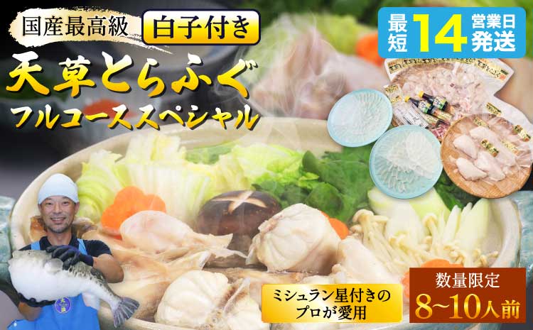 【先行予約】【数量限定】1日10セット限定！【白子付】大皿使用 国産最高級！天草 とらふぐ フルコース スペシャル（8〜10人前）【2026年12月下旬から2027年3月下旬発送予定】 〈熊本地震復興応援〉  ふぐ とらふぐ フグ  てっさ てっちり   海鮮 魚介類 鍋 冷凍 熊本県 宇城市 天草海産