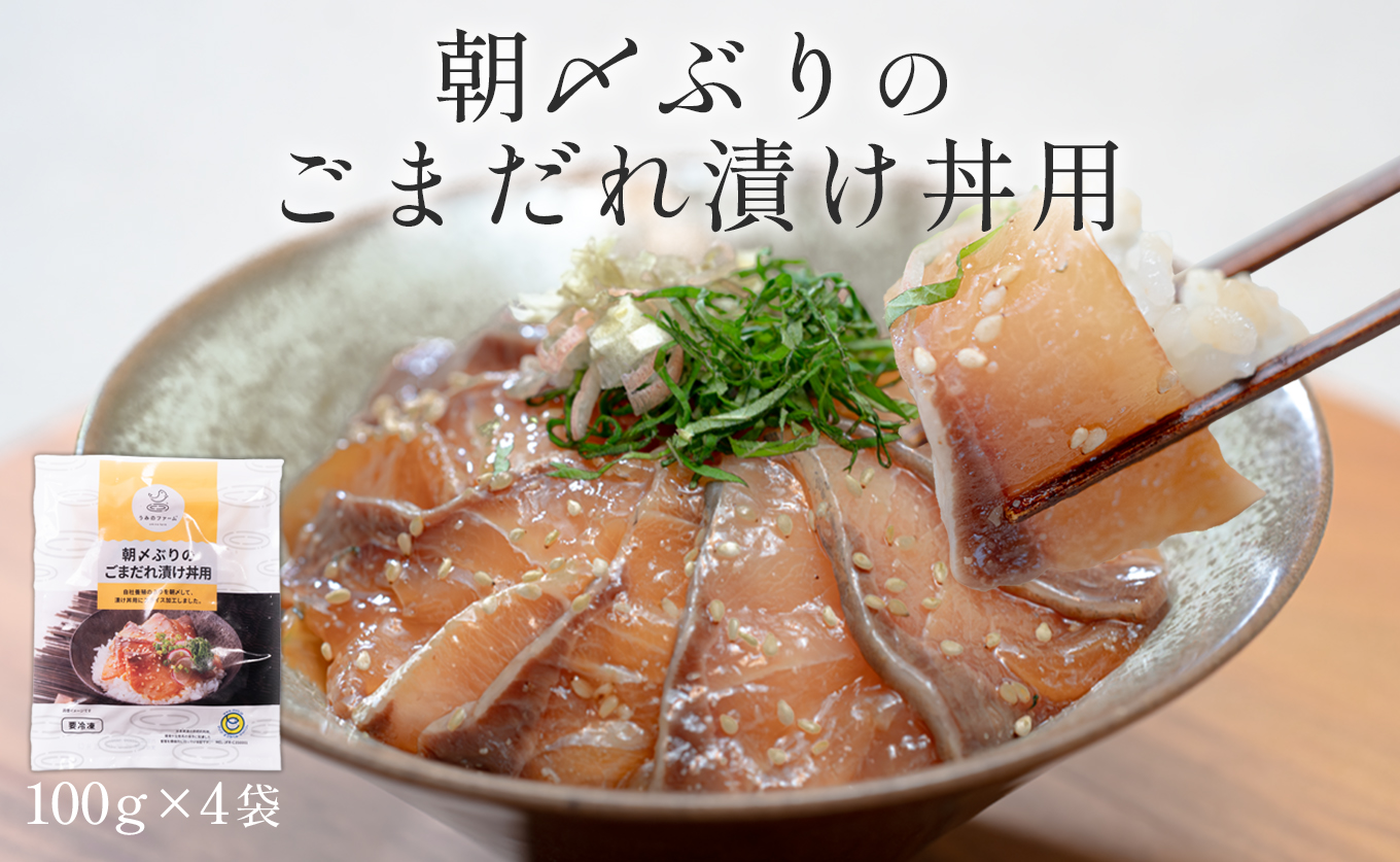 朝〆ぶり ごまだれ漬け丼用 100g×4袋 養殖 ブリ 鰤 海鮮 小分け 冷凍 簡単調理 新鮮 海鮮丼 家庭用 晩酌 高知県産 産地直送 おすすめ 人気 贈答 配達日指定可 高知県 大月町 うみのファーム