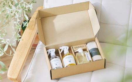 SOMALI ギフトH・水回り3点セット（台所用石けん ・トイレクリーナー ・バスクリーナー ・クロススポンジ／グレー・ホワイト付）【kmsk0003】