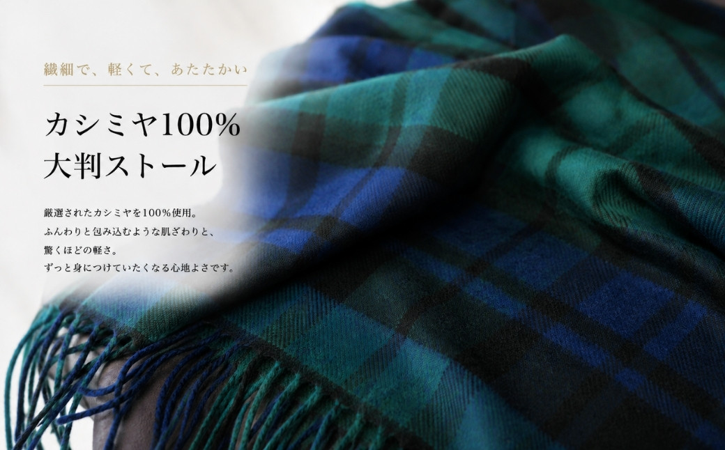 『Noble Fibre』100％カシミヤ・大判ストール ブラックウオッチ＆チェック フリンジ付き【高級 カシミア おしゃれ ファッション 防寒 かしみあ 大阪 泉佐野 大阪府 泉佐野市】