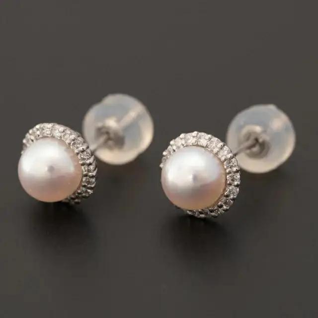 【真珠】【希望の光 ･大人シンプルモダン】5.2mm アコヤ真珠ピアス K18  P-185
