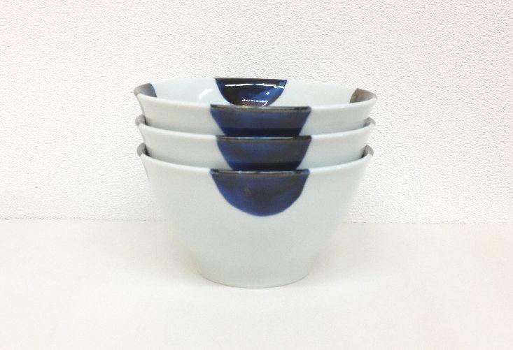 【AB308】【波佐見焼】φ１４.５cm小丼３個組ふち濃み丸紋【西海陶器】 ３ 12872